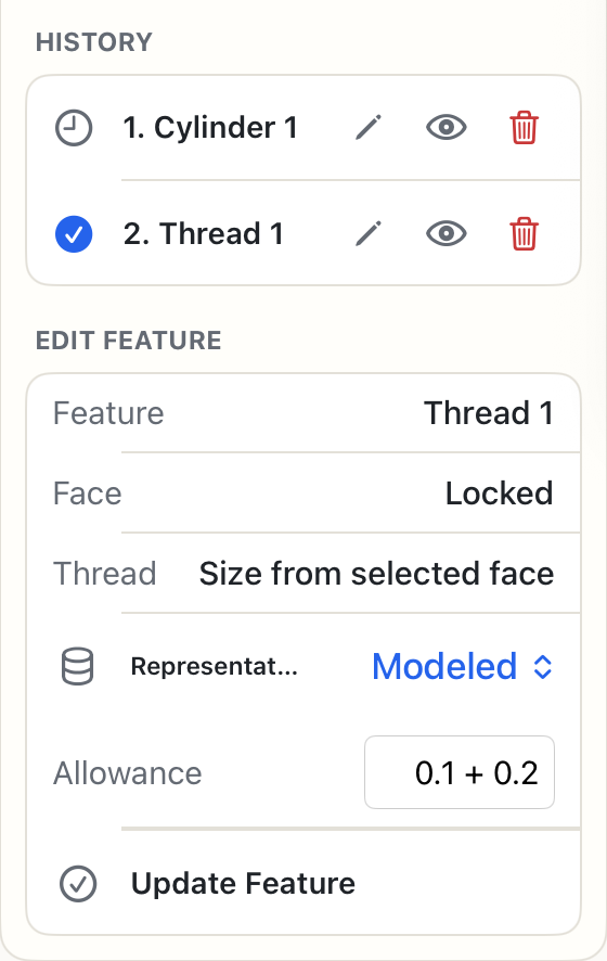 Allowance can be edited on an existing Modeled Thread in History.
